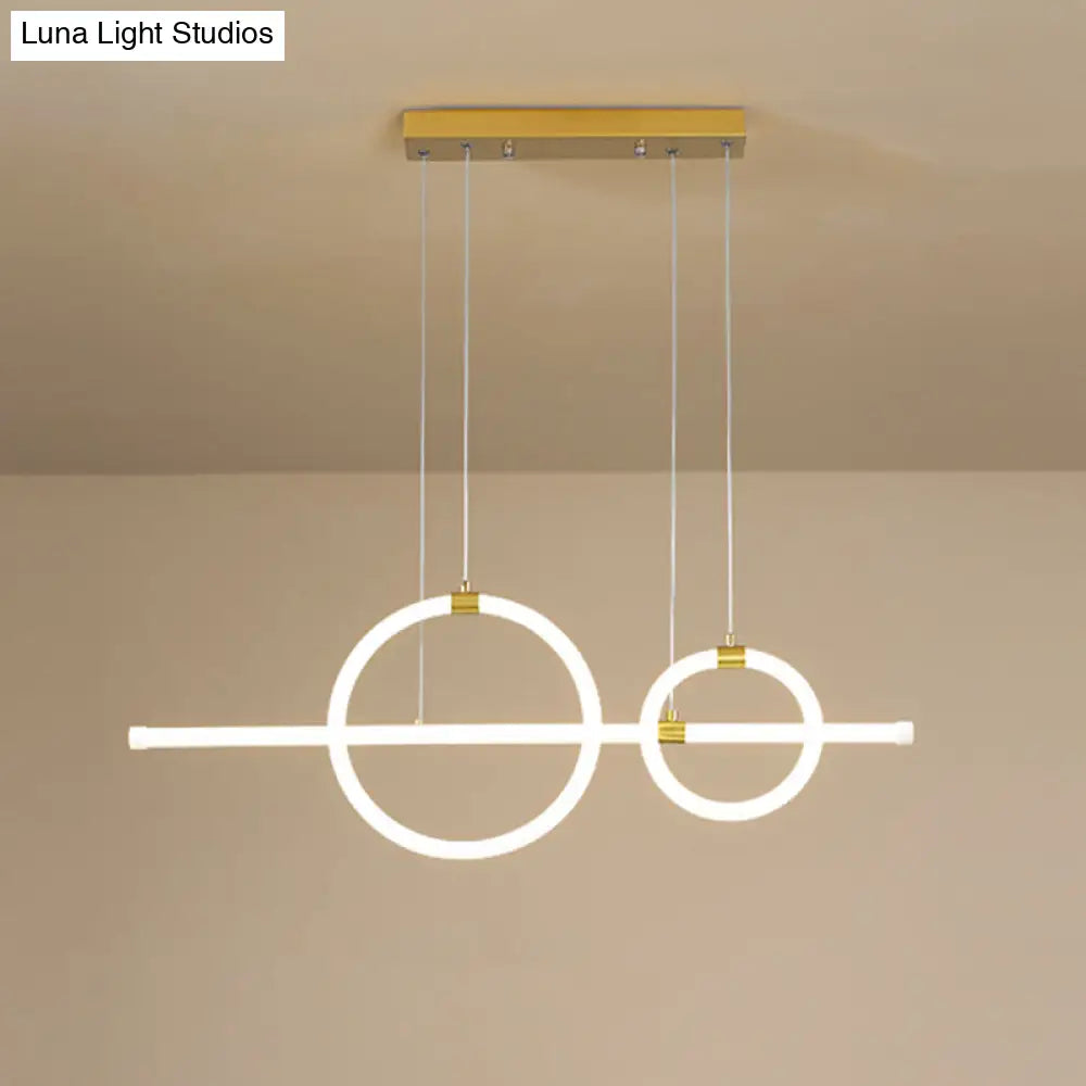 Gold Linear And Ring Led Island Chandelier For Dining Room With Simplicity Acrylic Design