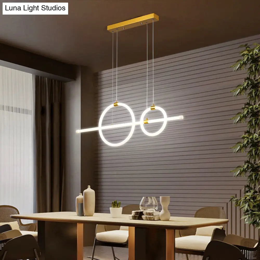 Gold Linear And Ring Led Island Chandelier For Dining Room With Simplicity Acrylic Design