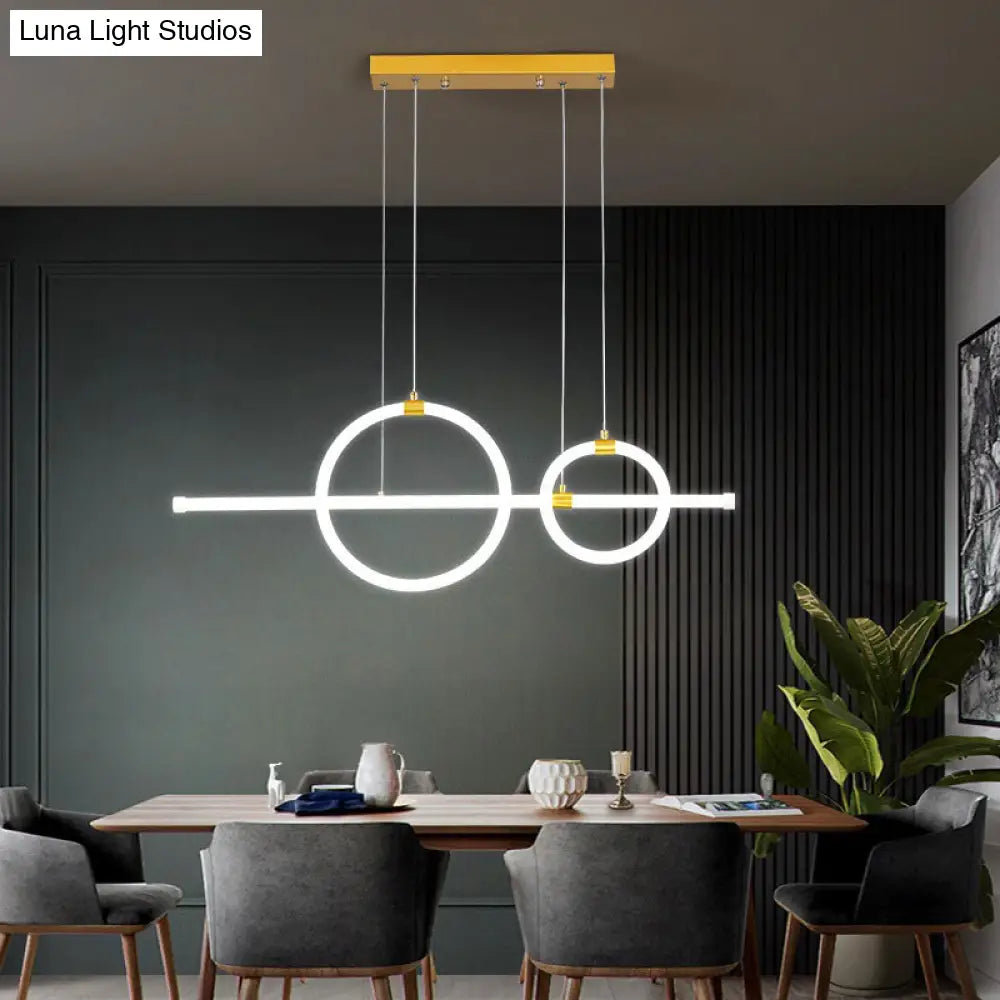 Gold Linear And Ring Led Island Chandelier For Dining Room With Simplicity Acrylic Design