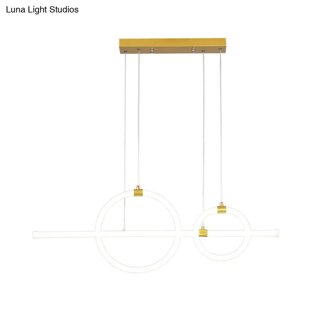 Gold Linear And Ring Led Island Chandelier For Dining Room With Simplicity Acrylic Design