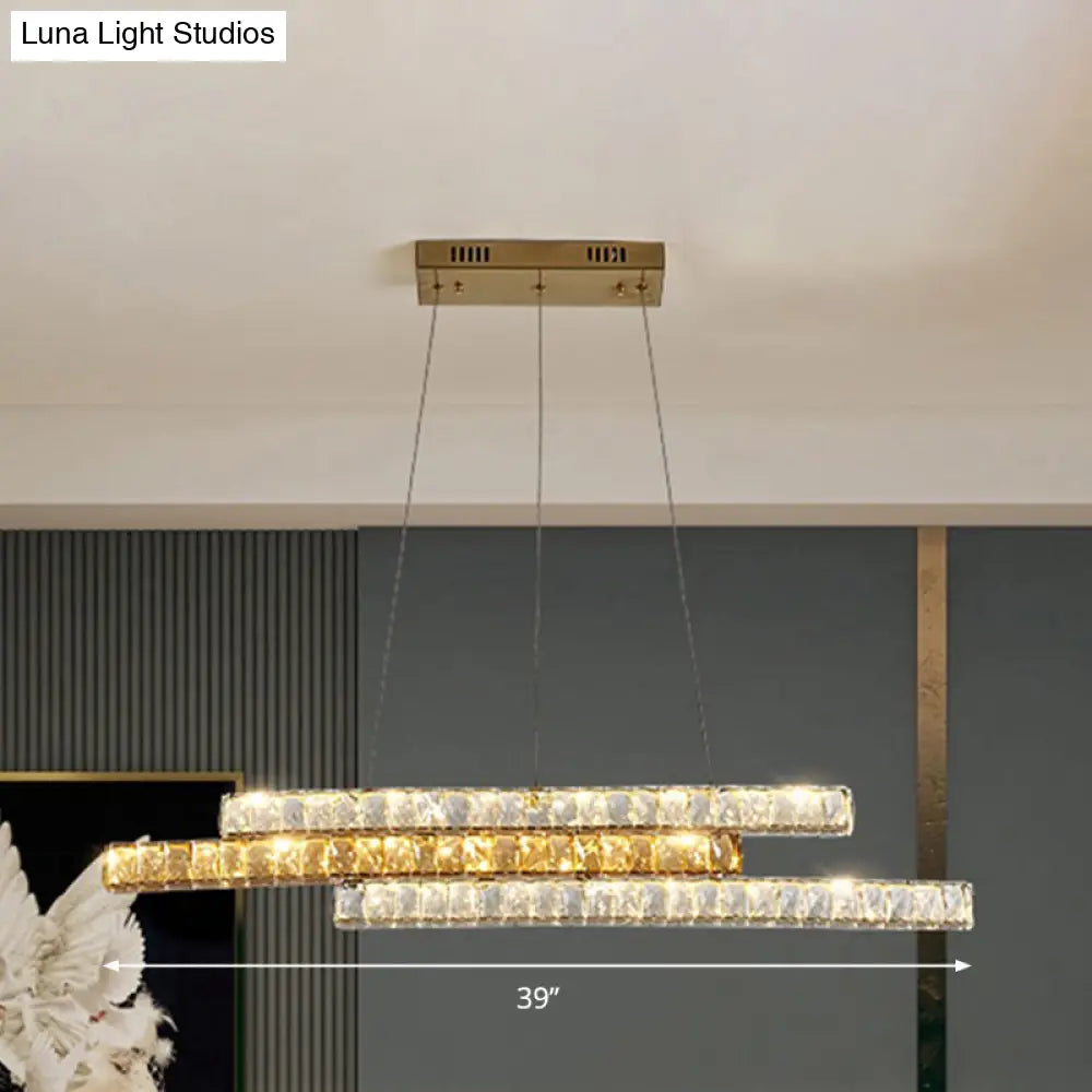 Gold Linear Island Pendant Light With Crystal Accents And Led Minimalist Design