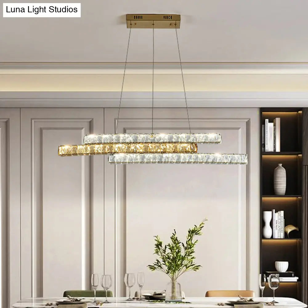 Gold Linear Island Pendant Light With Crystal Accents And Led Minimalist Design