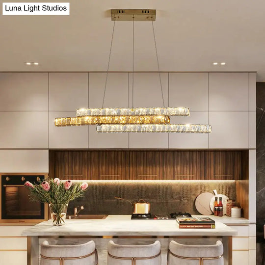 Gold Linear Island Pendant Light With Crystal Accents And Led Minimalist Design