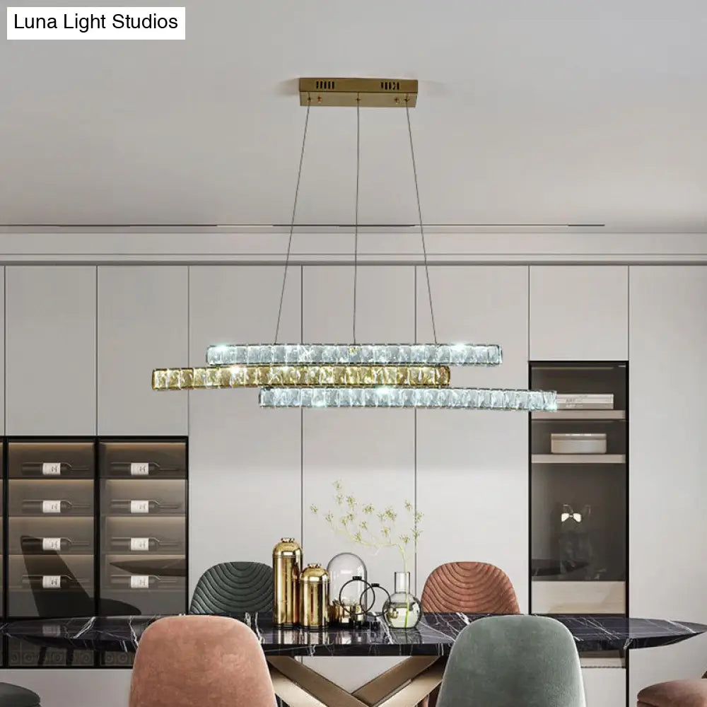 Gold Linear Island Pendant Light With Crystal Accents And Led Minimalist Design