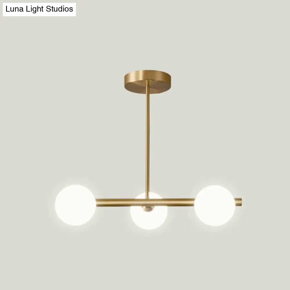 Linear Gold Pendant Light With Spherical Glass For Modern Minimalist Dining Table 3 / Cream