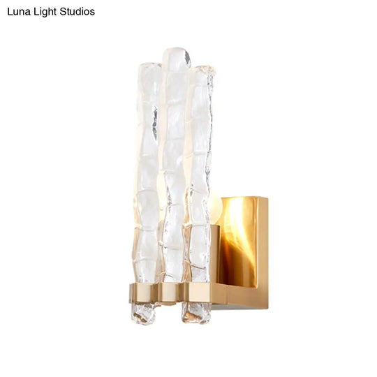 Gold Loft Wall Sconce With Textured Glass Shade - 1 Light Flush Mount Lighting