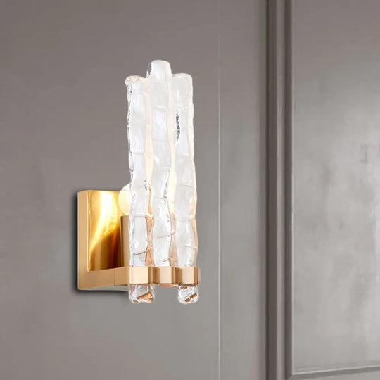 Gold Loft Wall Sconce With Textured Glass Shade - 1 Light Flush Mount Lighting