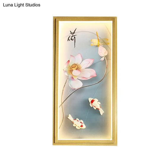 Gold Lotus Fabric Wall Sconce With Led Flush Mount For Bedroom