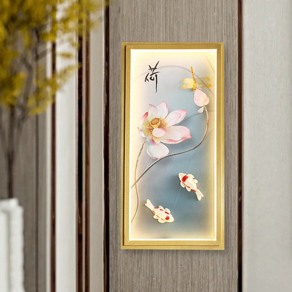 Gold Lotus Fabric Wall Sconce With Led Flush Mount For Bedroom / B