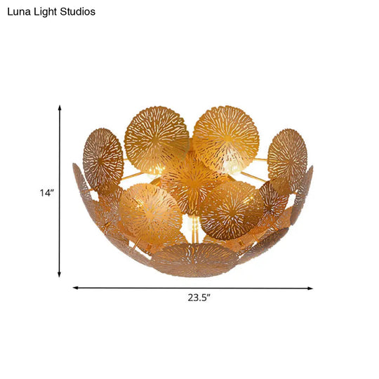 Gold Lotus Leaf 5-Head Semi Flush Light: Modern Metal Fixture