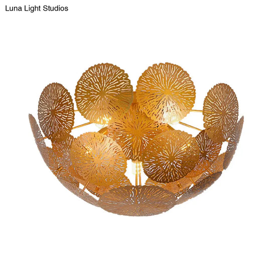 Gold Lotus Leaf 5 - Head Semi Flush Light: Modern Metal Fixture