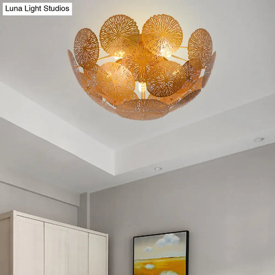 Gold Lotus Leaf 5 - Head Semi Flush Light: Modern Metal Fixture