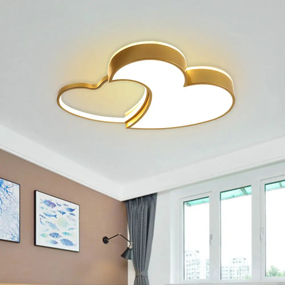 Gold Loving Heart Led Flush - Mount Ceiling Lamp For Kids With Acrylic Shade