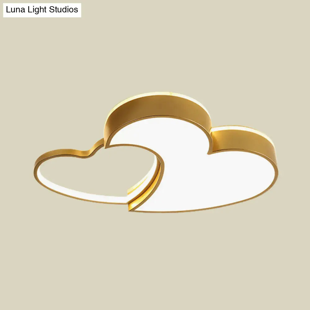 Gold Loving Heart Led Flush-Mount Ceiling Lamp For Kids With Acrylic Shade