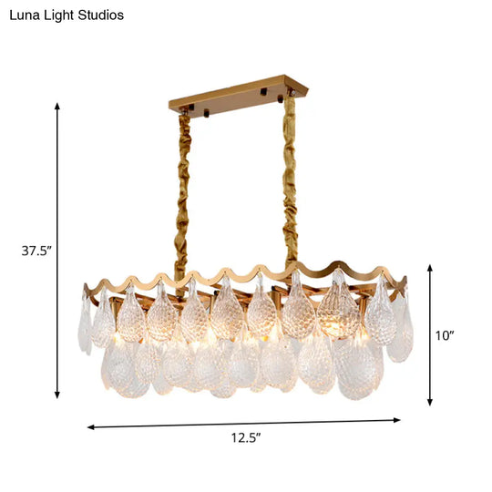 Gold Luxury Island Pendant With Clear K9 Crystal 10-Head Down Lighting For Dining Room