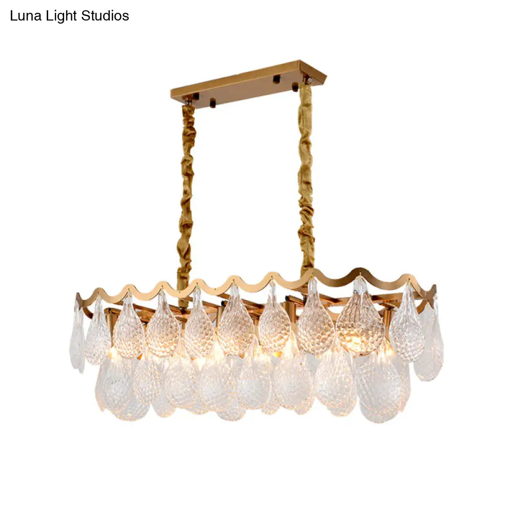 Gold Luxury Island Pendant With Clear K9 Crystal 10-Head Down Lighting For Dining Room