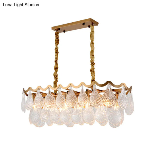 Gold Luxury Island Pendant With Clear K9 Crystal 10-Head Down Lighting For Dining Room