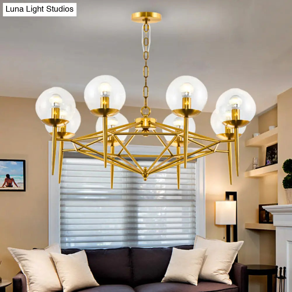 Contemporary Gold Metal Chandelier 8 Lights Vertical Design Clear Glass Shades