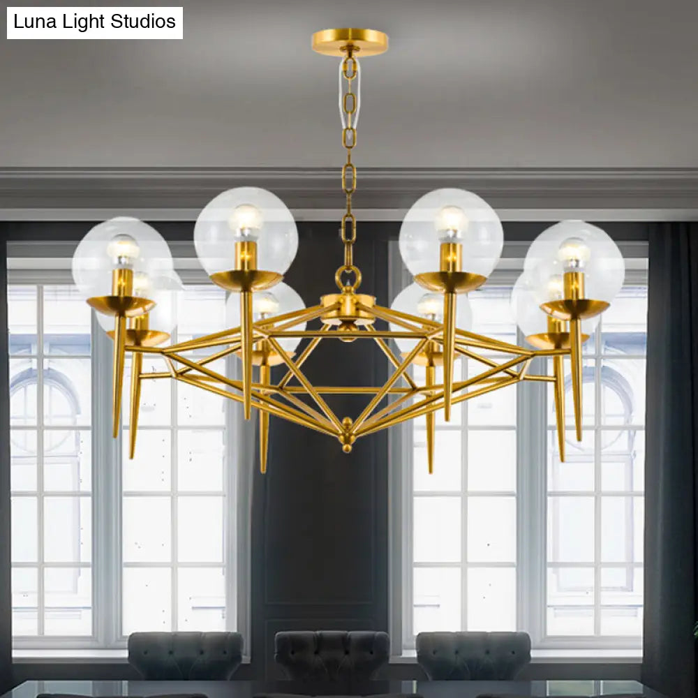 Contemporary Gold Metal Chandelier 8 Lights Vertical Design Clear Glass Shades