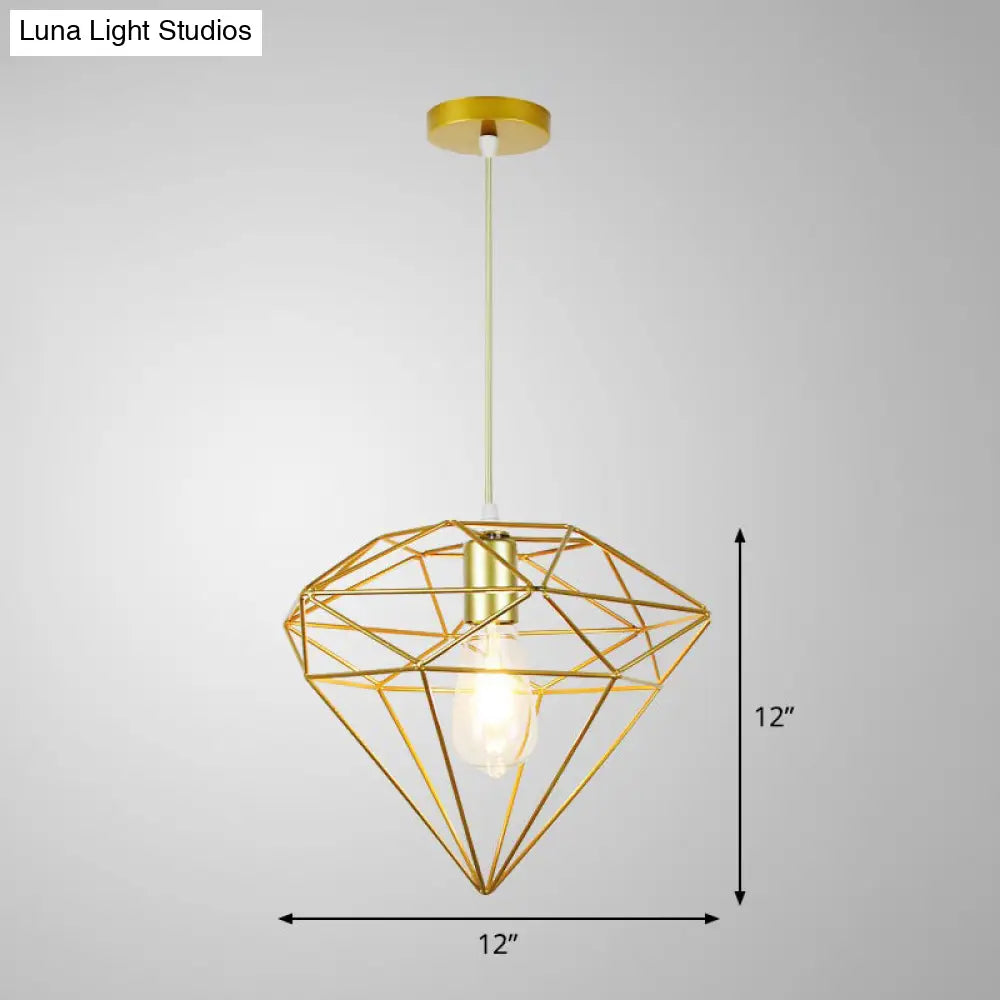 Gold Metal Cage Pendant Ceiling Light - Nordic Design 1 Bulb Dining Room Suspension