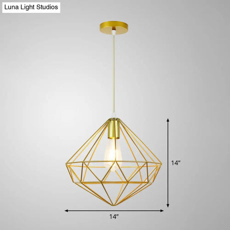 Gold Metal Cage Pendant Ceiling Light - Nordic Design 1 Bulb Dining Room Suspension