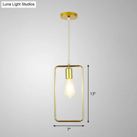 Nordic Metal Pendant Ceiling Light - Gold Cage Frame Design With 1 Bulb Ideal For Dining Room