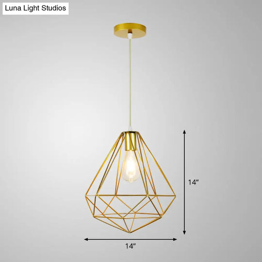 Gold Metal Cage Pendant Ceiling Light - Nordic Design 1 Bulb Dining Room Suspension