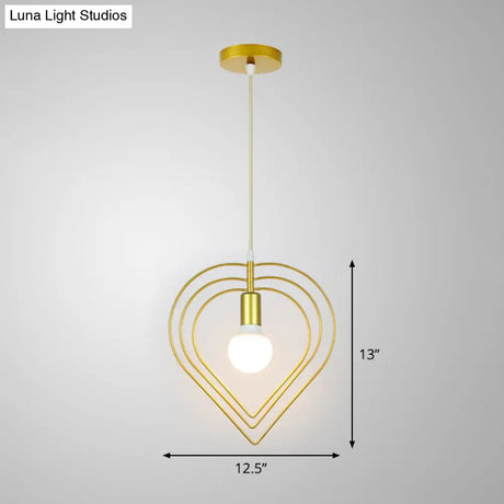 Gold Metal Cage Pendant Ceiling Light - Nordic Design 1 Bulb Dining Room Suspension