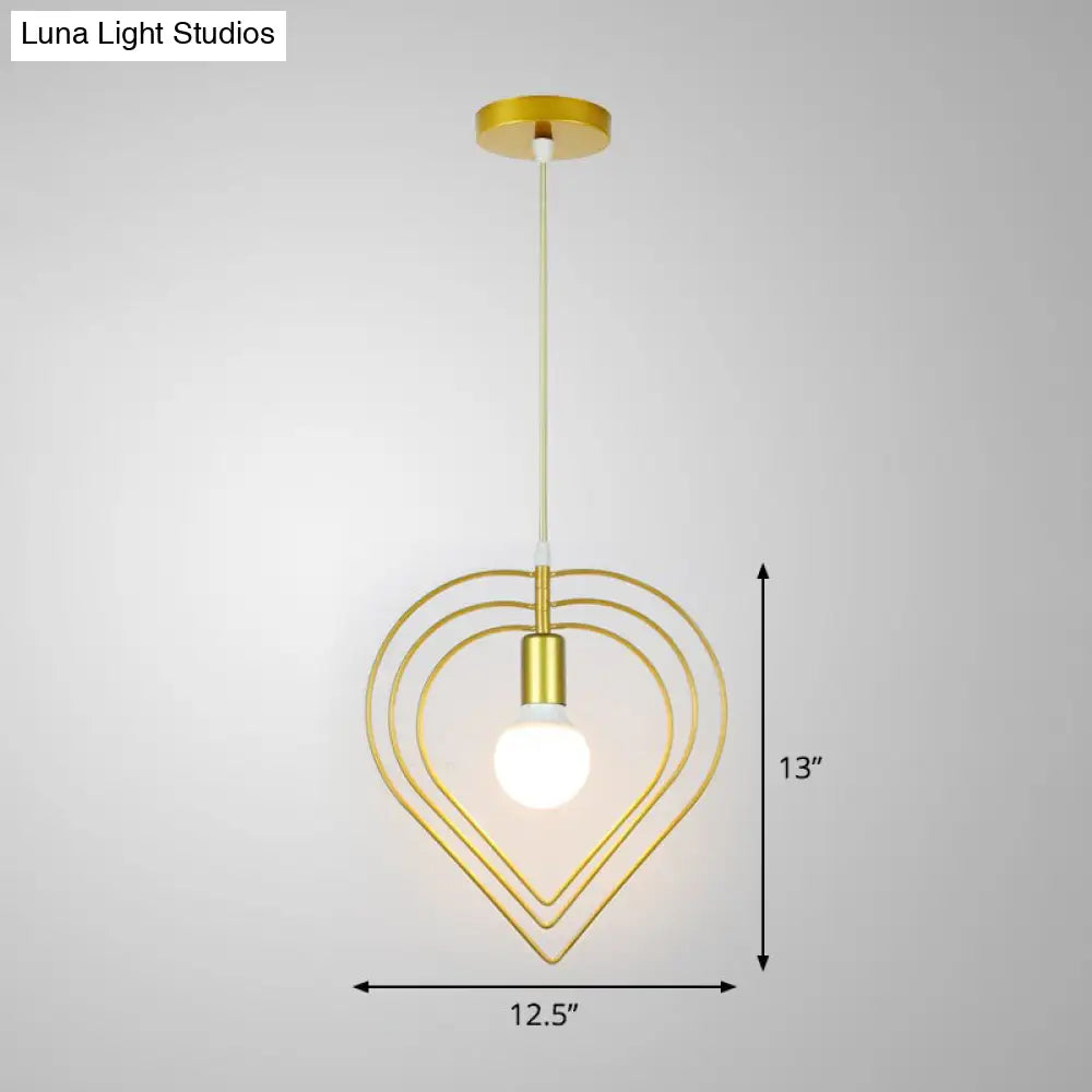 Gold Metal Cage Pendant Ceiling Light - Nordic Design 1 Bulb Dining Room Suspension