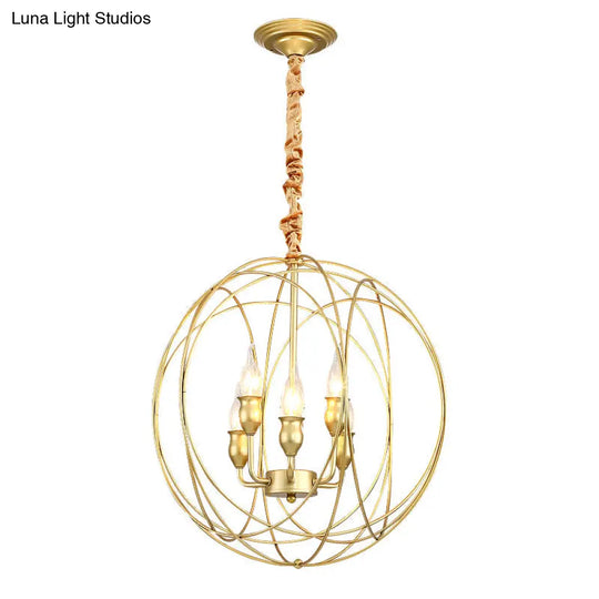 Gold Metal Candle Chandelier - Industrial 5-Bulb Dining Room Pendant