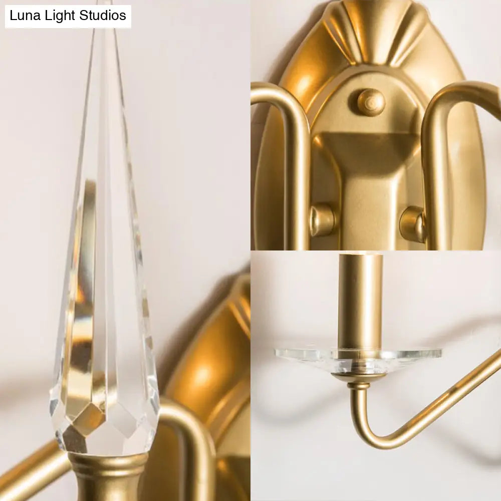 Gold Metal Candle Sconce Lamp With Curved Arm - 2-Head Wall Lighting Fixture