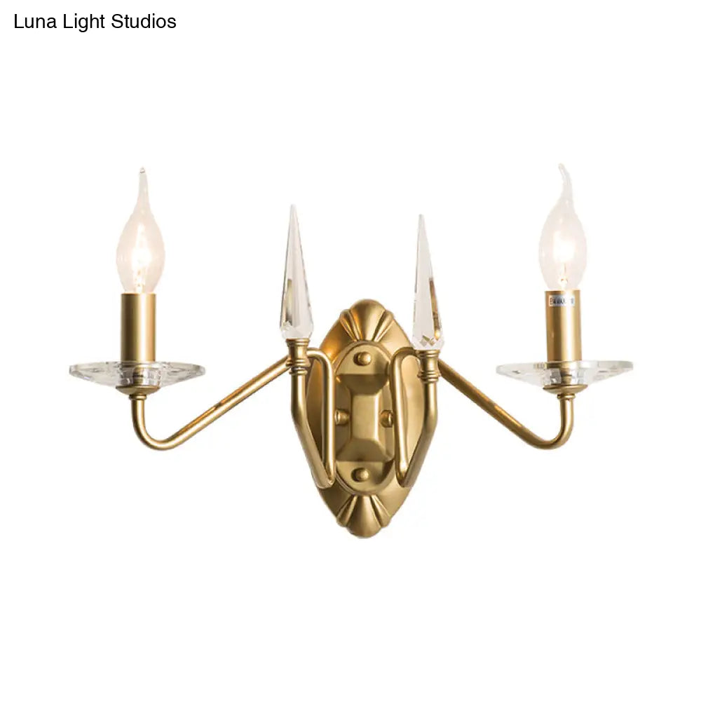 Gold Metal Candle Sconce Lamp With Curved Arm - 2-Head Wall Lighting Fixture