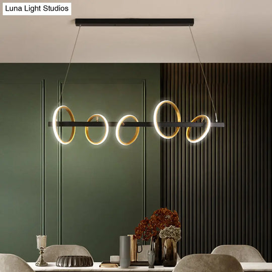 Gold Metal Ceiling Pendant With Simple Circles Design - 4/5 Heads Warm/White Light For Dining Room