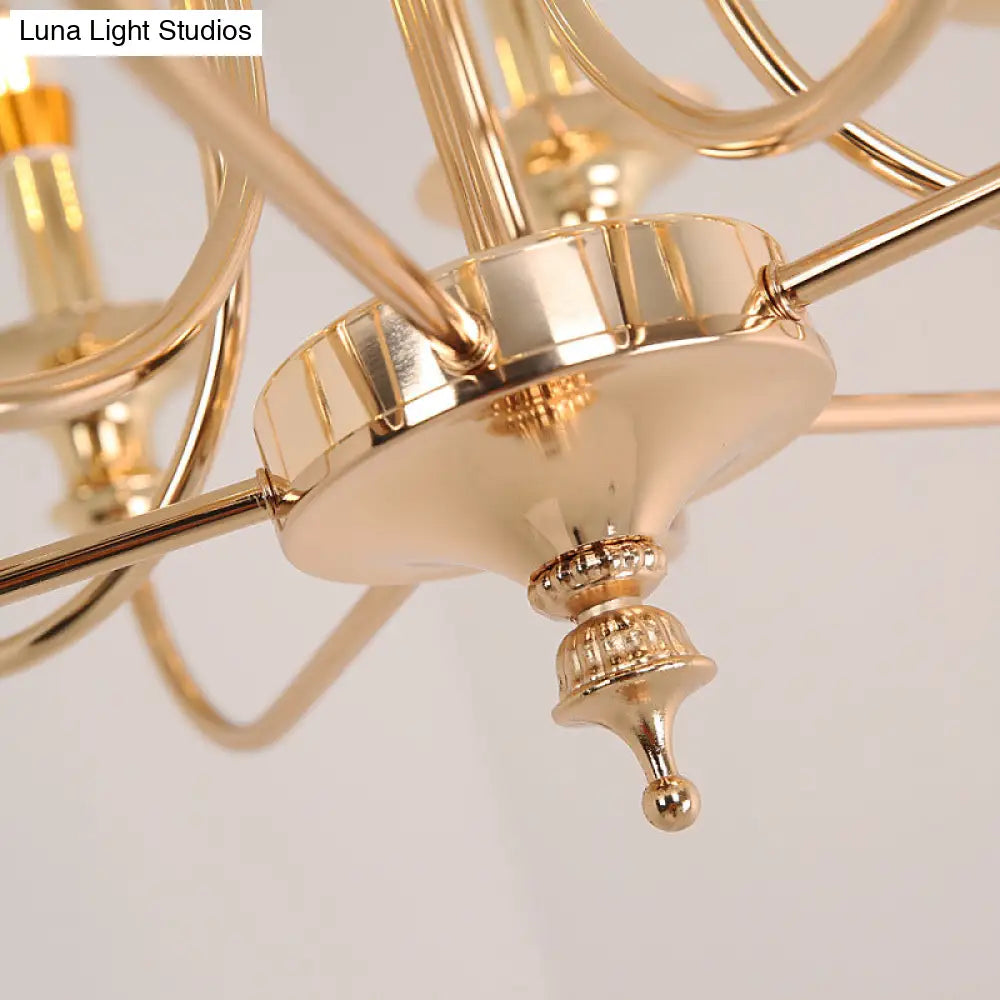 Gold Metal Chandelier With 10 Classic Lights - Dining Room Pendant Lighting