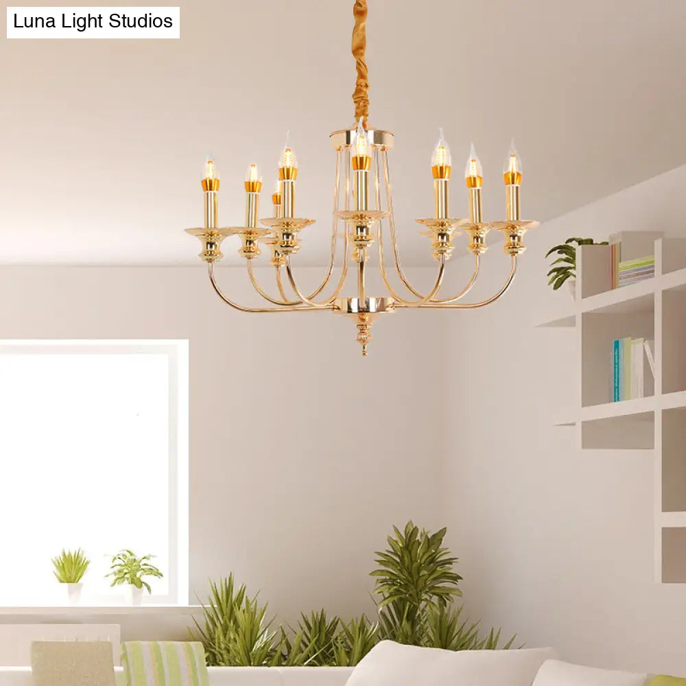 Gold Metal Chandelier With 10 Classic Lights - Dining Room Pendant Lighting