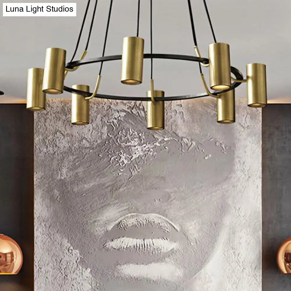 Gold Metal 8-Head Circle Chandelier: Contemporary Pendant Light For Living Room