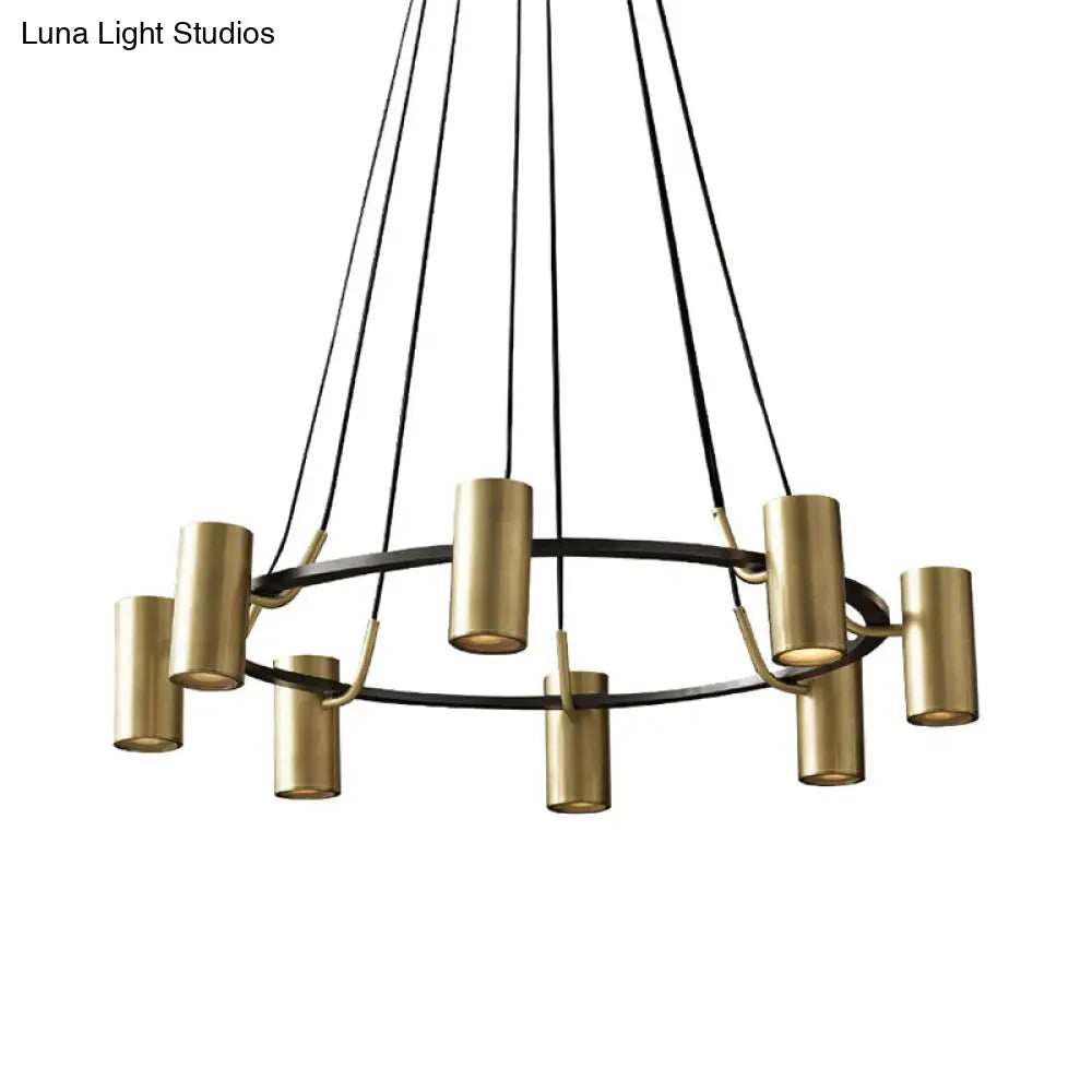 Gold Metal 8-Head Circle Chandelier: Contemporary Pendant Light For Living Room