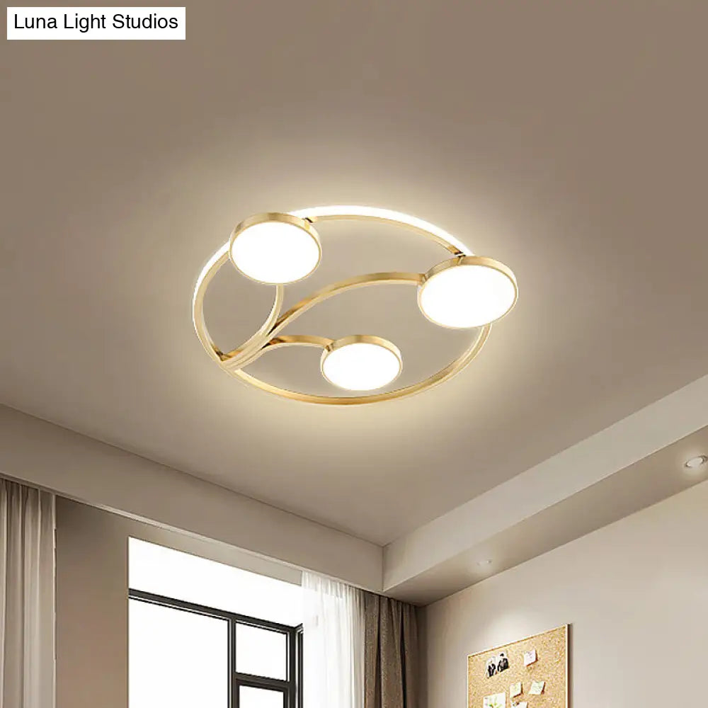 Gold Metal Circular Flush Light Modernity With Led Close To Ceiling Lighting - Branch Design