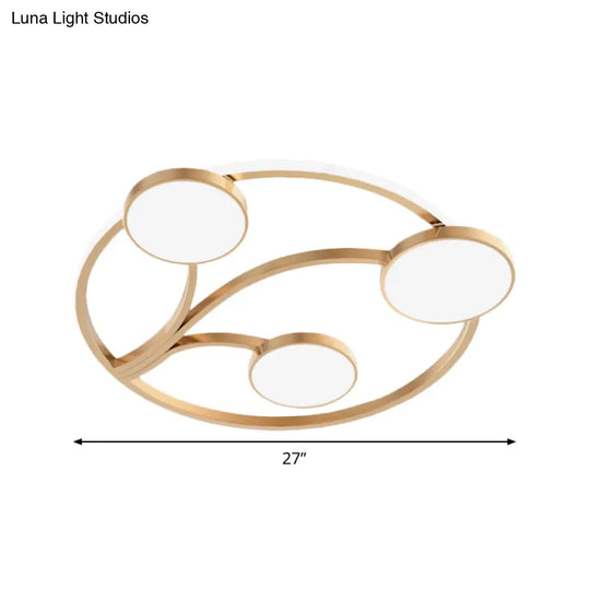 Gold Metal Circular Flush Light Modernity With Led Close To Ceiling Lighting - Branch Design