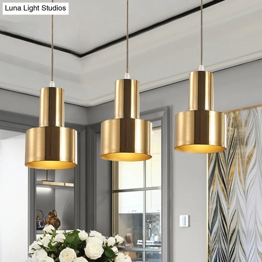 Gold Metal Colonial 3-Light Kitchen Pendant Cluster Lamp With Linear/Round Canopy