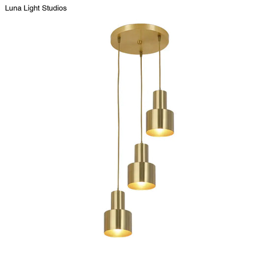 Gold Metal Colonial 3-Light Kitchen Pendant Cluster Lamp With Linear/Round Canopy