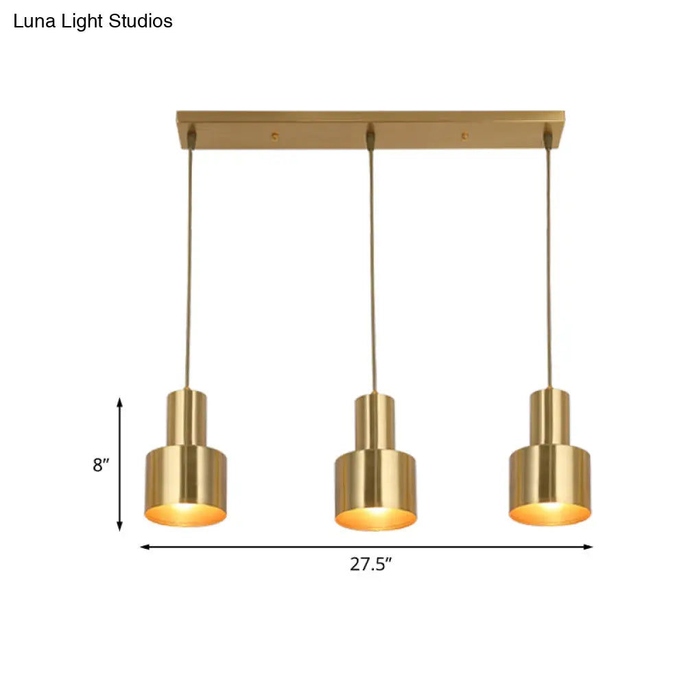 Gold Metal Colonial 3-Light Kitchen Pendant Cluster Lamp With Linear/Round Canopy