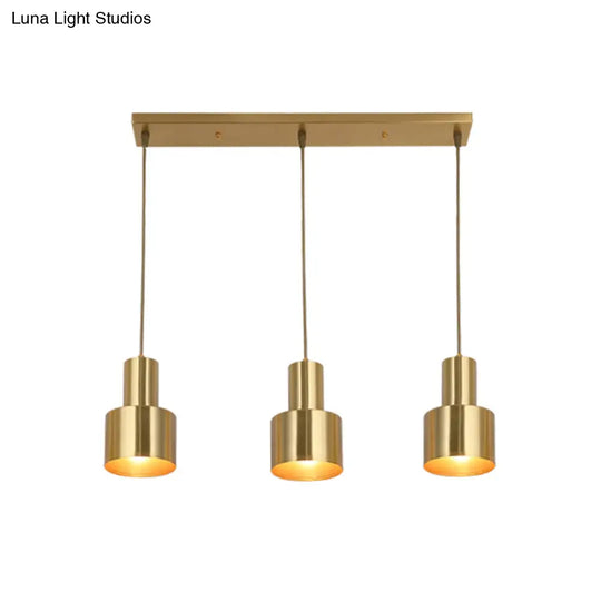 Gold Metal Colonial 3-Light Kitchen Pendant Cluster Lamp With Linear/Round Canopy