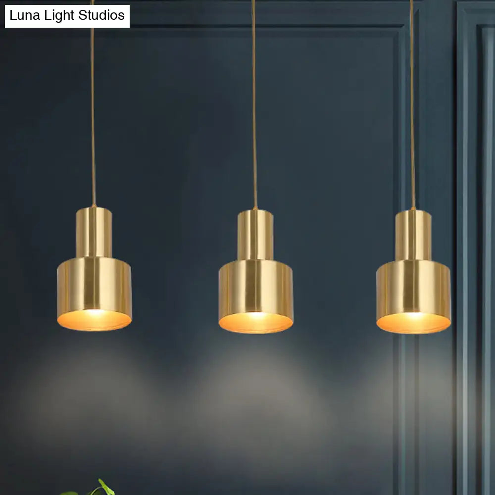 Gold Metal Colonial 3-Light Kitchen Pendant Cluster Lamp With Linear/Round Canopy