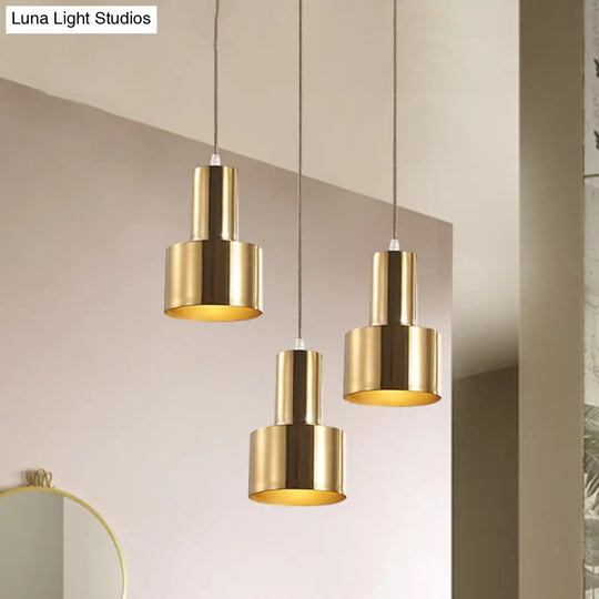 Gold Metal Colonial 3-Light Kitchen Pendant Cluster Lamp With Linear/Round Canopy