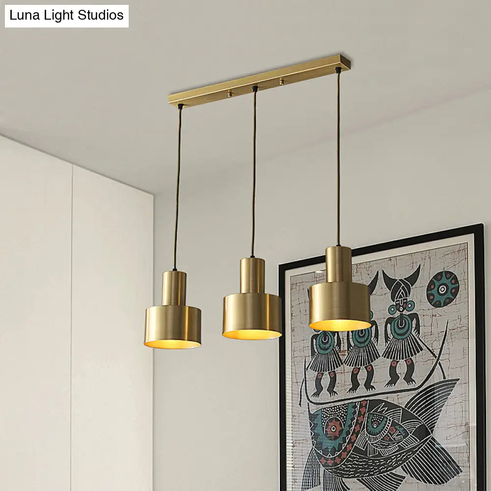 Gold Metal Colonial 3-Light Kitchen Pendant Cluster Lamp With Linear/Round Canopy