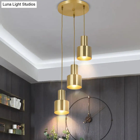 Gold Metal Colonial 3-Light Kitchen Pendant Cluster Lamp With Linear/Round Canopy