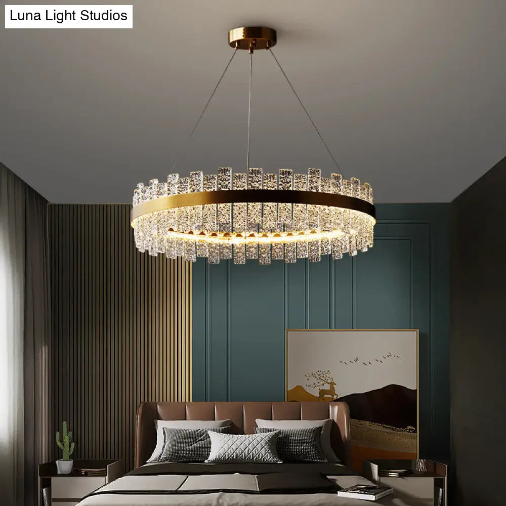 Gold Metal Crystal Led Pendant Chandelier - Stunning Art Deco Lighting For Living Room