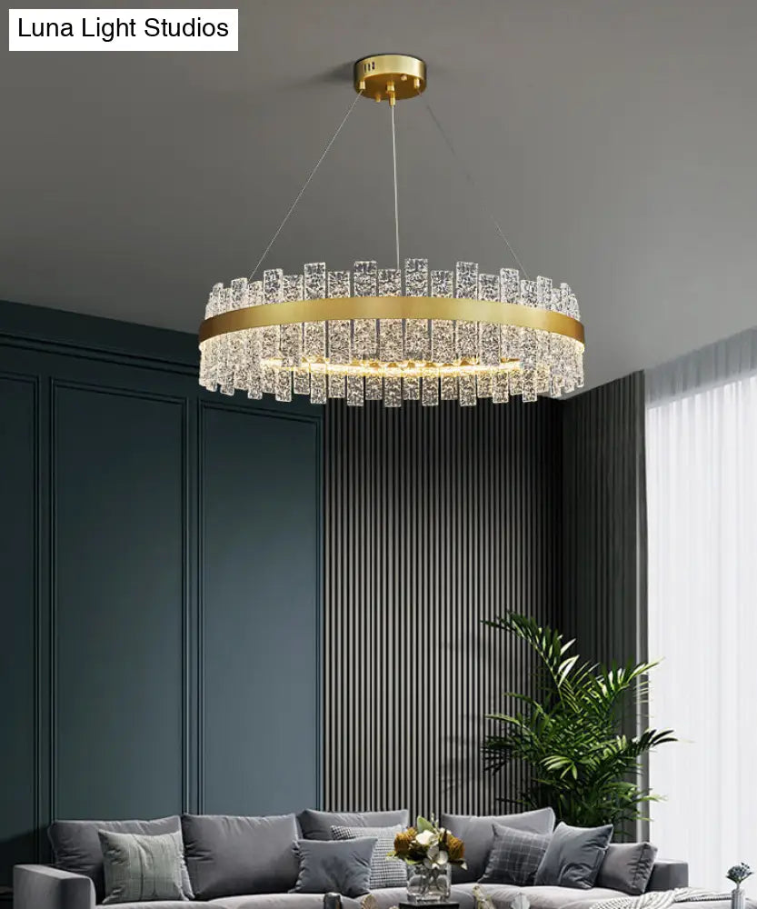 Gold Metal Crystal Led Pendant Chandelier - Stunning Art Deco Lighting For Living Room