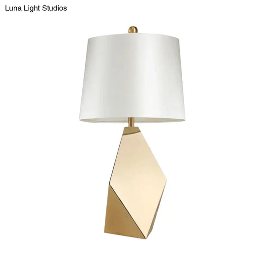 Gold Metal Desk Lamp With White Fabric Shade - Traditional Tapered Design